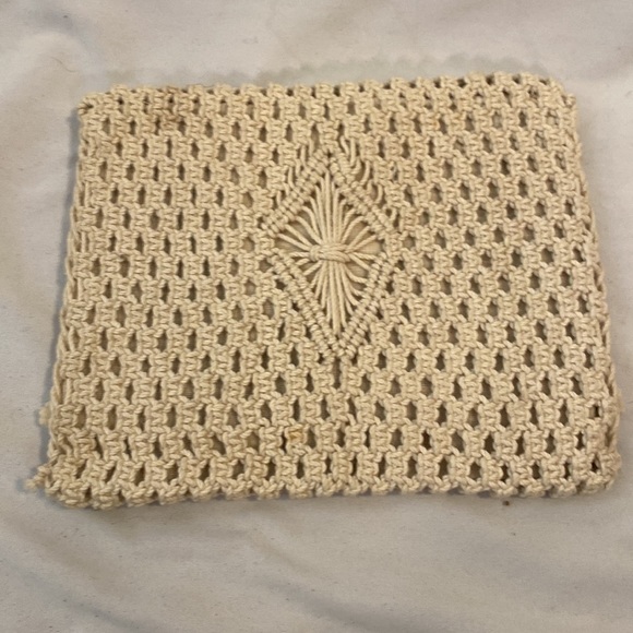 Vintage Marcrame Crochet Clutch Cloth 1970s Bag Boho - Picture 2 of 4